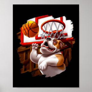Poster Bulldog anglais jouer de basket-ball amusant chien