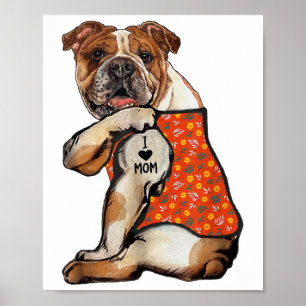 Poster Bulldog Chien Tattoo I Love Maman Flower Mothers D