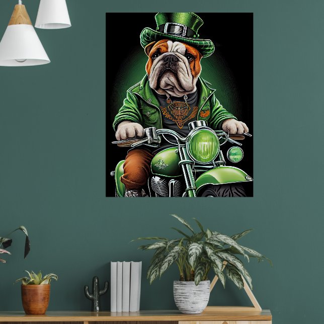 Poster Bulldog Driving Bike St. Patrick's Day (Salon 1)