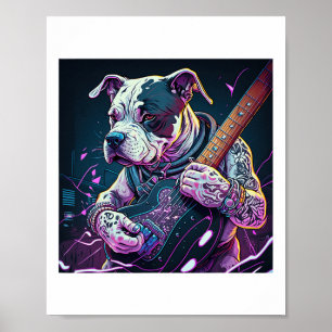 Poster Bulldog Jouer Rock Guitare Électrique
