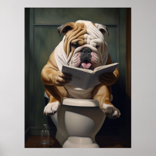 Poster Bulldog littéraire   Amusant Humour de salle de ba