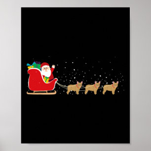 Poster Bulldog Père Noël Sleigh de Noël - Fun Bulldog Xma