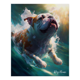 Poster Bulldog swimming in water 002