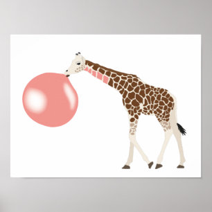 Poster Bulle de gomme Giraffe soufflante bulle