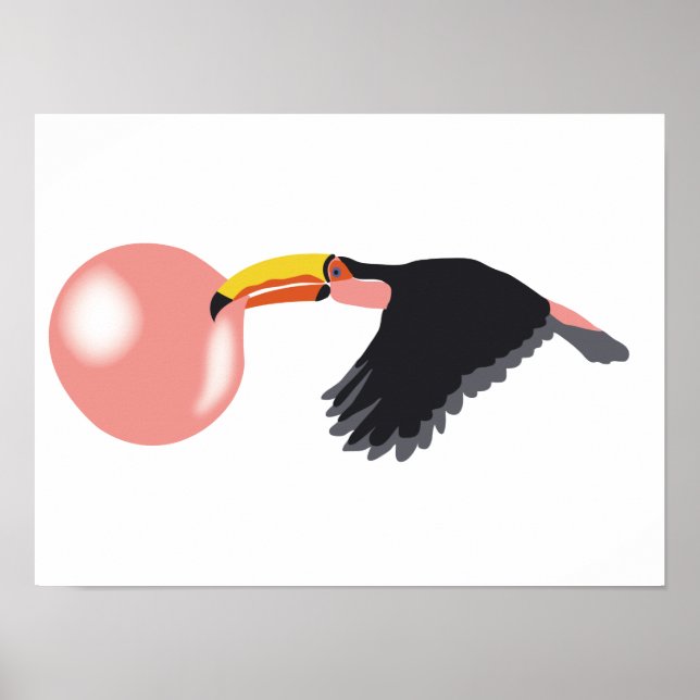 Poster Bulle de gomme Toucan soufflante bulle (Devant)