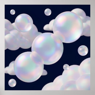 Poster Bulles de Savon Iridescentes Flottant Bleu Marine 