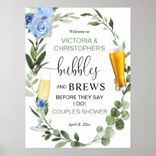 Poster Bulles et Brews couples baby shower signe de bienv
