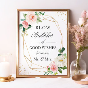 Poster Bulles mariages de bons voeux Blush Rose Floral