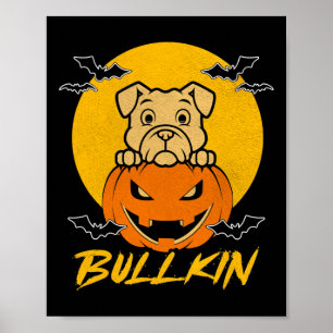 Poster Bullkin Halloween Funny Bulldog Citrouille d'Hallo