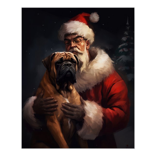 Poster Bullmastiff avec Noël Festif du Père Noël (Devant)