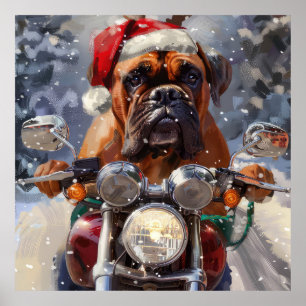 Poster Bullmastiff Chien équitation Moto Noël