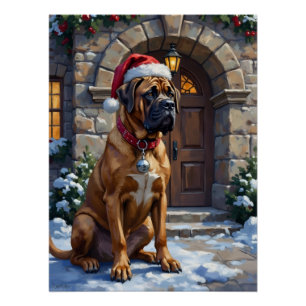Poster Bullmastiff Chien Gardien du Manoir de Noël Art