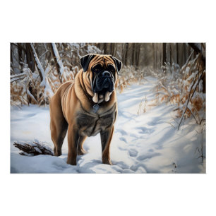 Poster Bullmastiff Laisser neiger Noël