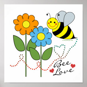 Poster Bumble Abee Avec Fleurs Abee Aimer