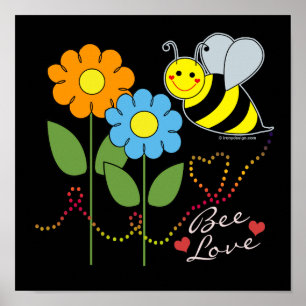 Poster Bumble Bee Avec Fleurs Soyez Amoureux