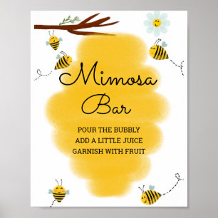 Poster Bumble Bee Baby shower Mimosa Bear Sign