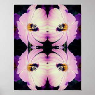 Poster Bumble Bee On Rose Cosmos Flower Abstrait