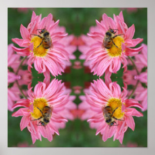 Poster Bumble Bee On Rose Daisy Flower Abstrait