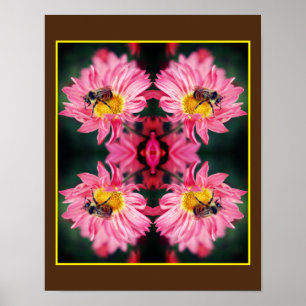 Poster Bumble Bee On Rose Daisy Flower Abstrait