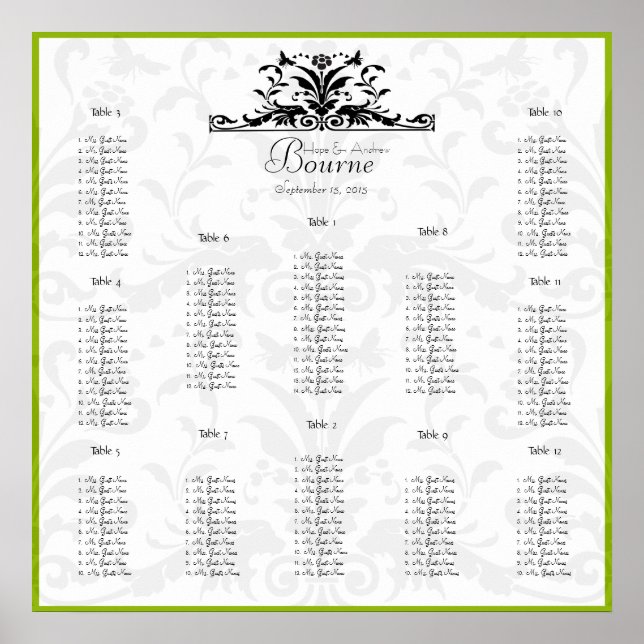 Poster Bumble vert Bee Damask-vous choisissez la couleur  (Devant)