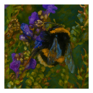 Poster Bumblebebe parmi les fleurs violettes