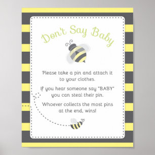 Poster Bumblebee Baby shower Ne pas dire Baby Game Sign