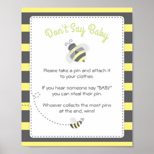 Poster Bumblebee Baby shower Ne pas dire Baby Game Sign