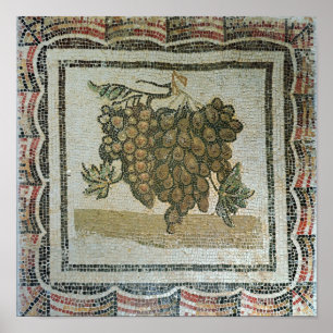 Poster Bunch de raisins blancs, mosaïque romaine