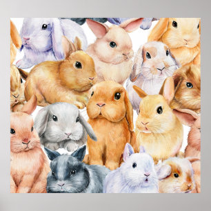 Poster Bunnies Aquarelle Arrière - plan animal