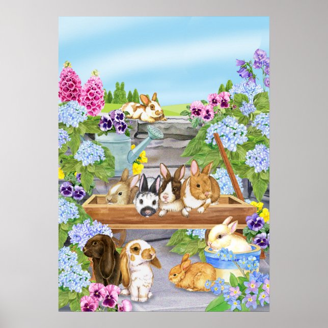 Poster Bunnies dans le jardin (Devant)