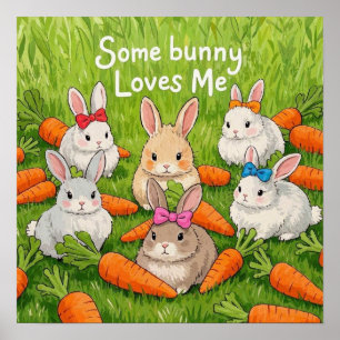 Poster Bunnies et carottes de Pâques