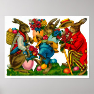 Poster Bunnies Pâques Vintages