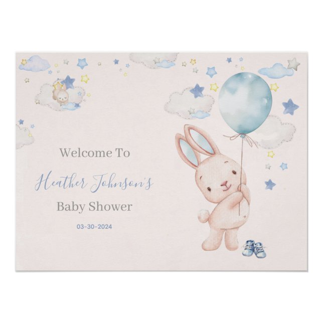 Poster Bunny Baby shower garçon (Devant)