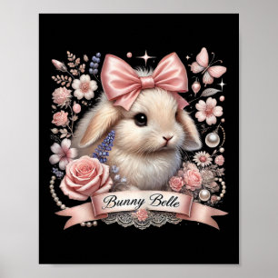 Poster Bunny Belle Coquette Pâques mignon Lapin Bow Rose