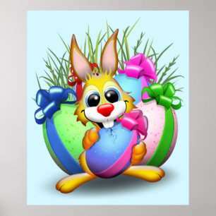 Poster Bunny de Pâques drôle et caractère mignon Biting u