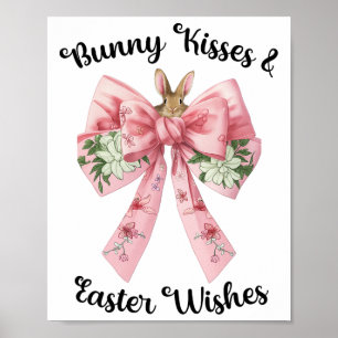Poster Bunny de Pâques Souhaite Coquette Rose Bow Fleurs