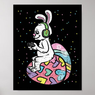 Poster Bunny Gamer Jeux de Pâques Contrôleur de jeu Chass