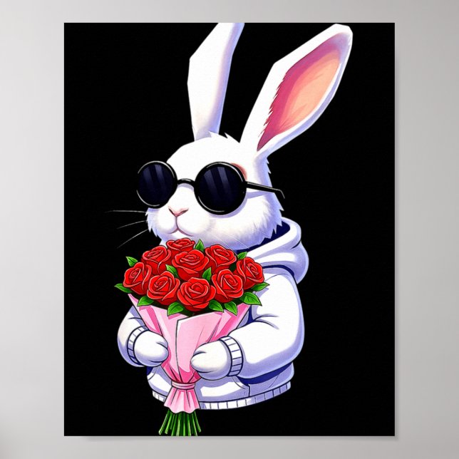 Poster Bunny Hugging Valentine Flower Bunny  (Devant)