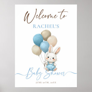 Poster Bunny Lapin Ballots Baby shower Bleu Bienvenue