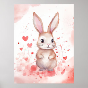 Poster Bunny Pastel avec le coeur Brown Yeux nez rose