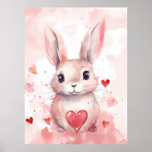Poster Bunny Pastel Super Coeurs mignons Yeux Brown