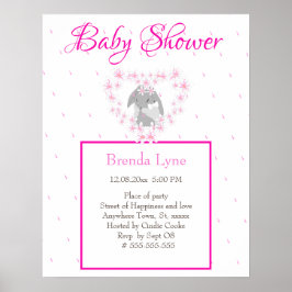 Poster Bunny Rabbit fille rose Baby shower invitation Pos