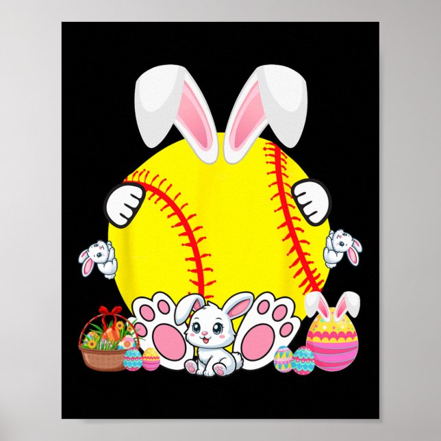 Poster Bunny Softball Ball Costume Pâques Joueur Fan Chas (Devant)