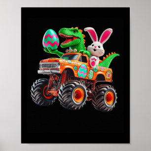Poster Bunny T-rex Monster de Pâques Camion Dino Funny Bo