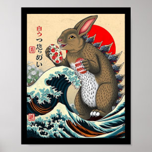 Poster Bunnyzilla Art Japonais Lapin Drôle Pâques