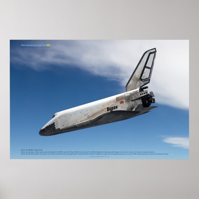 Poster Buran Spaceplane Descending Through Clouds (Devant)