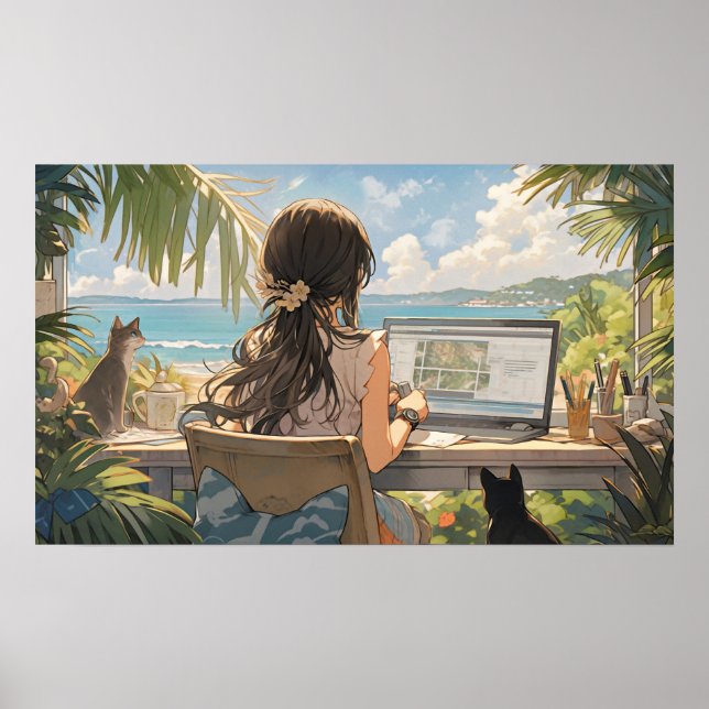 Poster Bureau d'animation en bord de mer (Devant)