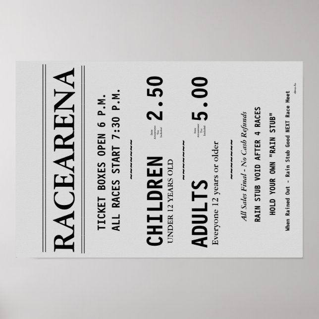 POSTER BUREAU DE BILLETS RACEARENA BILL DANBURY FAIR POST (Devant)