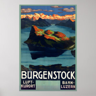 Poster Bürgenstock lac Lucerne Suisse Vintage