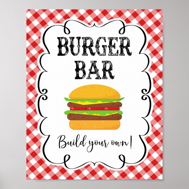 Poster Burger Bar Rouge En vichy Je fais BBQ (Devant)